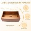 Lordear Gold Farmhouse Sink 16 Gauge Kitchen Sink Apron Front Single Bowl Rose Gold Stainless Steel Sink