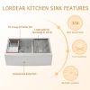 Lordear 33 Inch Farmhouse Sink 16 Gauge Kitchen Sink Apron Front Double Bowl Low Divide Workstation Stainless Steel Sink