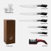 CHUSHIJI Knife Sets for Kitchen with Block and Sharpener 7-Pieces Premium Stainless Steel Kitchen Knife Sets with Block - Hard Wood Brown Knife Block